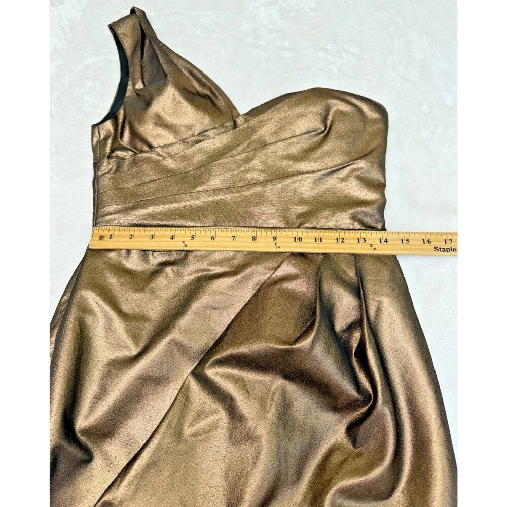 Robert Rodriguez One Shoulder Bronze Metallic Draped Cocktail Dress Size 6